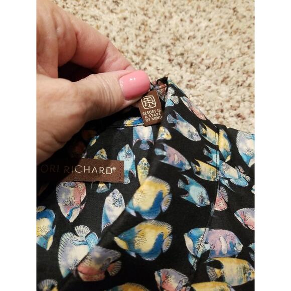 Tori Richard Men's L Hawaii Cotton Lawn Shirt All Over Fish Print Short Sleeves - Picture 6 of 10